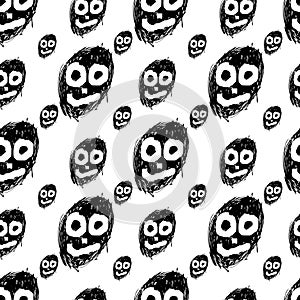Seamless pattern with funny black monster faces